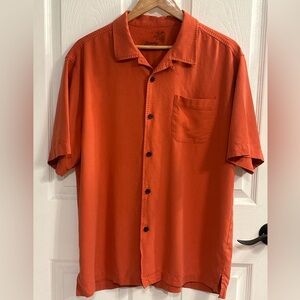Tommy Bahama 100% Silk Camp Shirt Mens L Burnt Orange Short Sleeve